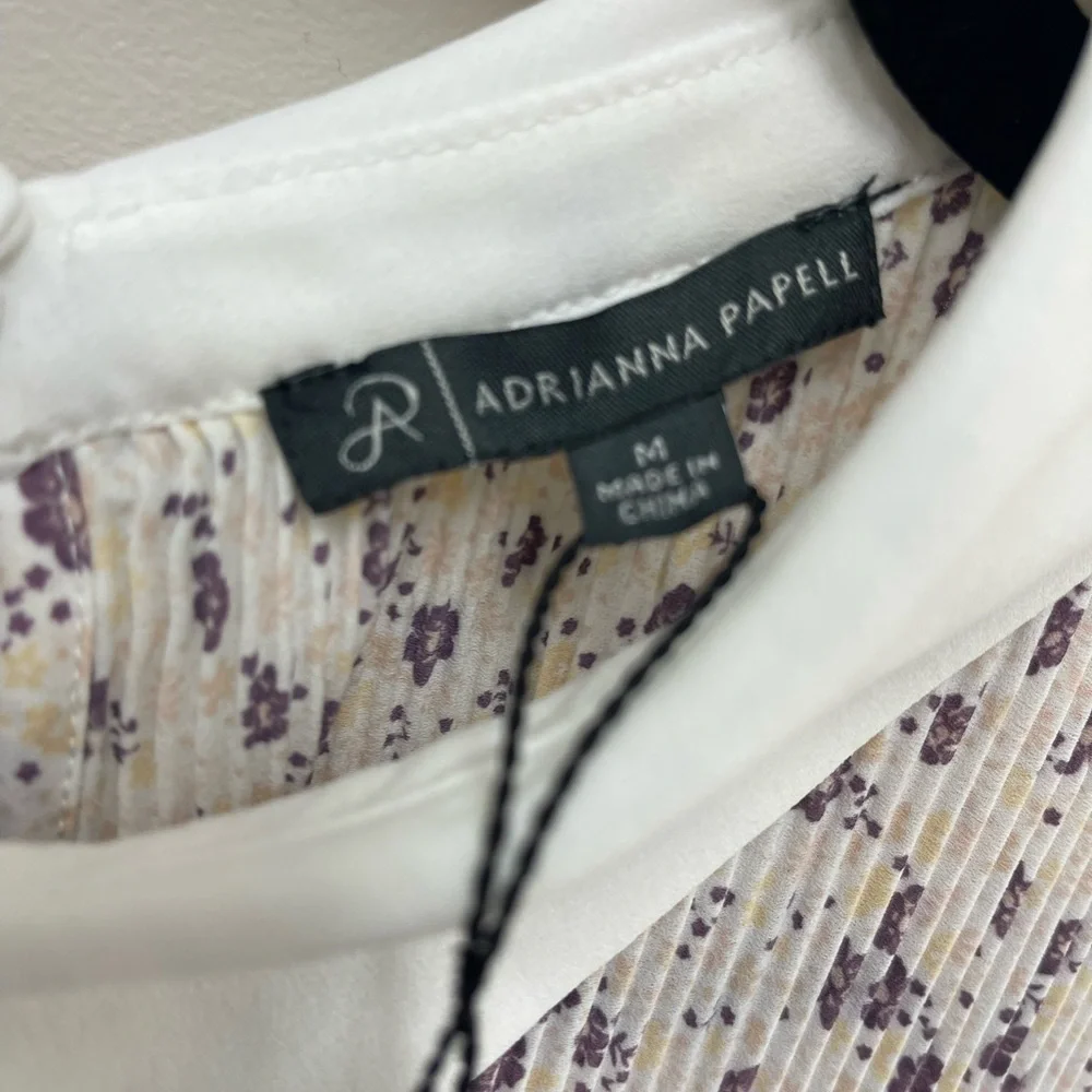 Adrianna Papell Purple Floral Blouse with White Collar - Picture 2 of 6